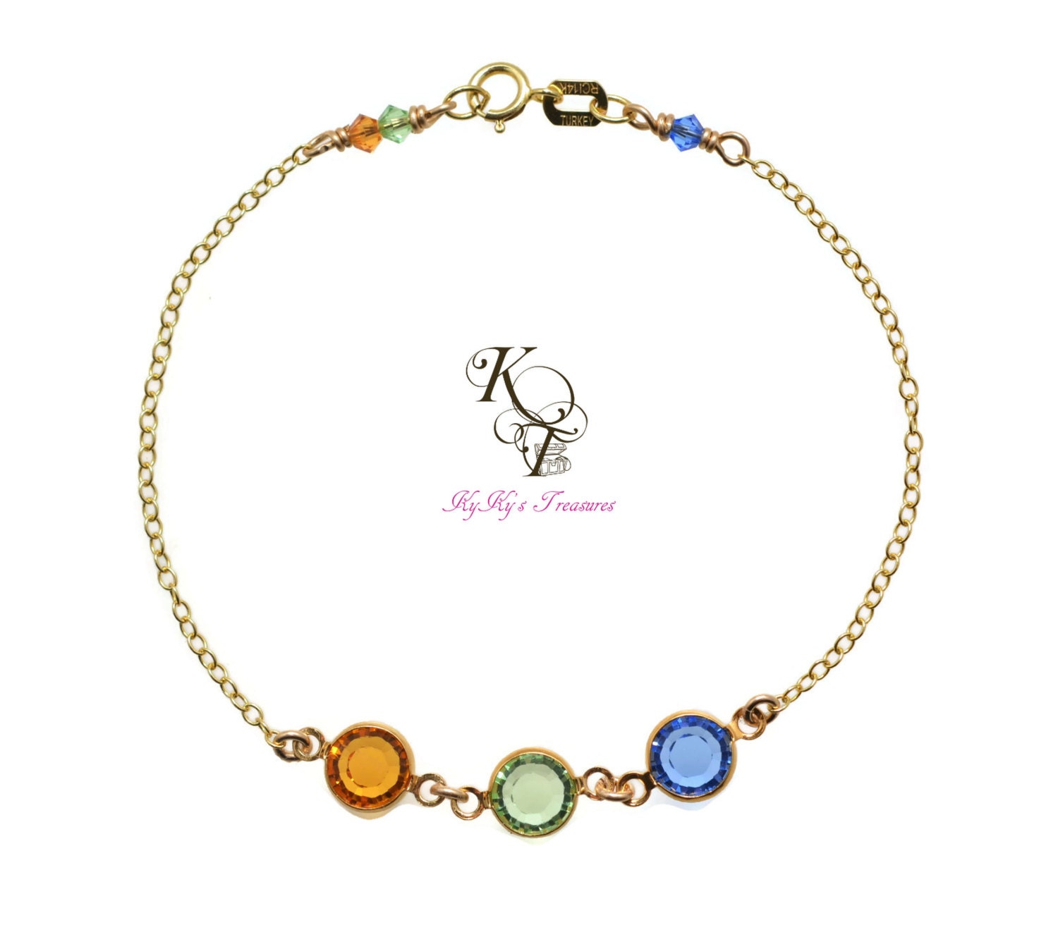 Solid Gold Bracelet Birthstone Bracelet Fine Jewelry 14k Etsy