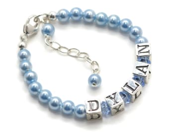 Baby Boy Gift Newborn Pearl Baby Bracelets Choice of Color Personalized Toddler Bracelet Keepsake Gift Jewelry Little Girl Baby ID Bracelet