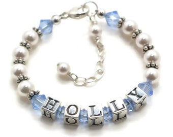 Bracelet bébé avec nom, bracelet de pierres de naissance pour fille, cadeaux personnalisés, cadeau pour nouveau-né, bijoux pour bébé fille, cadeau de baptême petite-fille