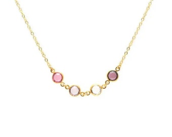 Multi Birthstone Necklace 14k Gold Filled Necklace Christmas Gifts for Mom Jewelry, Gold Grandma Necklace with Grandkids Birthstones