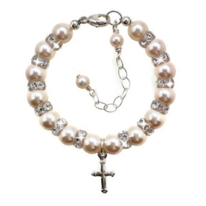 Christening Gifts Baby Bracelet Baptism Baptism Bracelet Baptism Cross Christening Bracelet Baptism Gift Pearl Baby Bracelet Religious