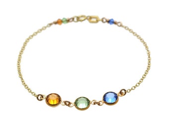 Solid Gold Bracelet - 14k Gold Bracelet - Birthstone Bracelet - Fine Jewelry - Mother Bracelet - Grandma Bracelet - Gold Birthstone Bracelet