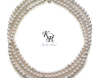 Pearl Necklace Wedding, White Pearl Cream Pearl, CHOOSE COLOR & LENGTH Pearl Necklace for Women, Gift for Wife 3 Strand Pearl Necklace