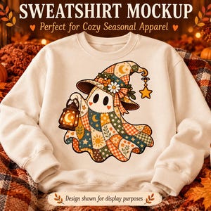 Niebiański duch latarni PNG, retro patchworkowy klipart na Halloween, jesienny projekt sublimacji