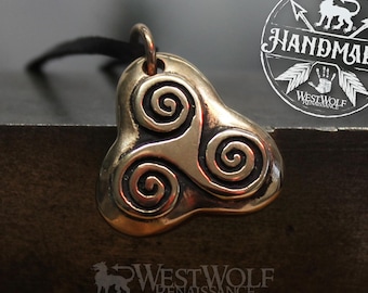 Small Celtic Triskelion Spiral Pendant, Symbolizing Growth and Renewal - Made of Fine Bronze --- Jewelry/Triskel/Pagan/Viking/Norse/Necklace