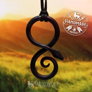 Hand-Forged Steel Infinity Snake Spiral Pendant --- Celtic/Norse/Viking/Pagan/Medieval/Scandinavian/Dragon/Jewelry