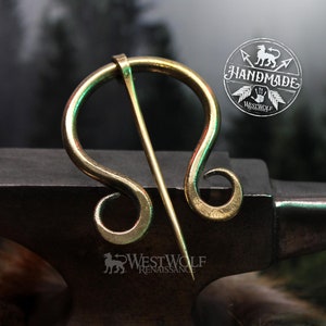 Hand-Forged Brass Penannular Brooch with Curled Ends - Very Strong --- Medieval/Celtic/Greek/Roman/Gold/Fibula/Cloak or Scarf Pin
