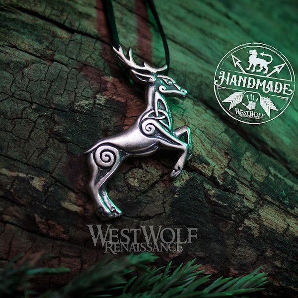 Pendentif celtique cerf ou cerf - en bronze, argent sterling ou acier inoxydable --- cadeau esprit viking/nature/païen/animal