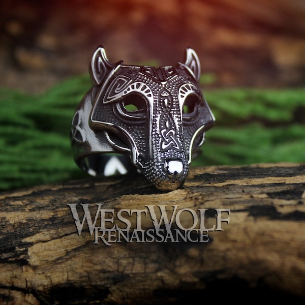 Celtic Wolf Ring with Triquetra - US Sizes 8-12 --- Norse/Viking/Odin/Fenrir/Silver/Jewelry/Skyrim