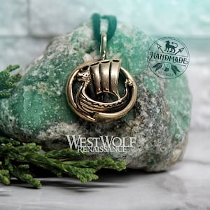 Viking Raiding Boat Pendant - Drakkar Longboat Ship - Norse/Prow/Figurehead/Medieval/Gold/Bronze/Dragon/Jewelry
