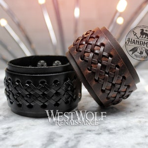Wide Leather Bracelet or Wrist Cuff with Double "X" Pattern -- Adjustable Size --- Viking/Norse/Berserker/Celtic/Pirate