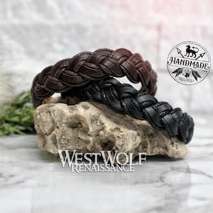 Bracelet tressé Viking en cuir - Taille réglable - Votre choix de marron ou noir - En cuir et corde --- Poignet/Bijoux