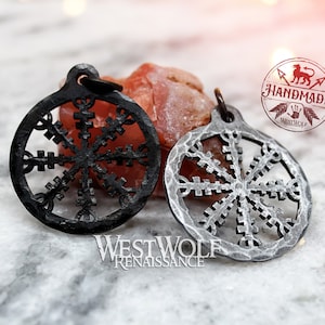 Viking &quot;Helm of Awe&quot; Symbol Pendant - Forged Iron Amulet of Protection --- Norse/Icelandic/Scandinavian/Berserker/Necklace