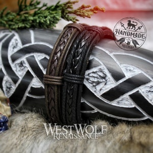 Leather Viking Thin Braid Bracelet - Adjustable Size - Made of Leather, Lace and Rope --- Norse/Celtic/Tribal/Brown/Black/Wrist Cuff/Jewelry