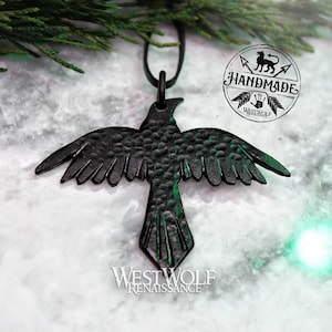 Hand-Forged and Hammered Black Raven Pendant - Blacksmith Made --- Celtic/Norse Mythology/Medieval/Animal Spirit/Jewelry