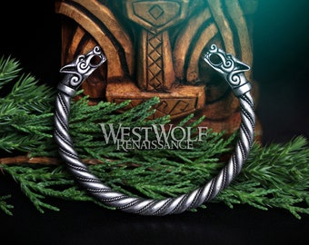 Silver Viking Fenrir Wolf Bracelet/Torc/Torque -- Norse Mythology/Wolves/Medieval/Jewelry/Skyrim