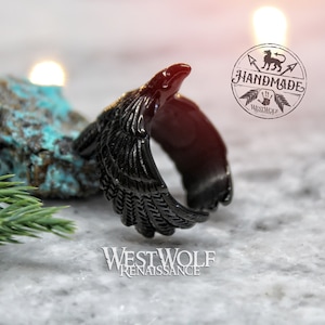 Flying Raven Ring - Black Stainless Steel - US Sizes 6/7/8/9/10/11/12/13/14 --- Norse/Viking/Odin/Eagle/Crow/Bird/Jewelry/Animal Spirit