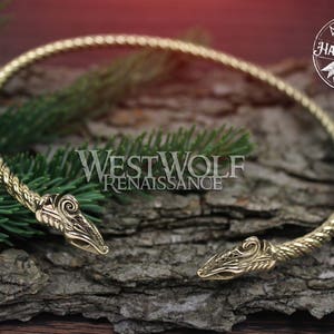 Viking Dragon Neck Torc - Midgard Sea Serpent --- Jormungand/Gold/Norse/Celtic