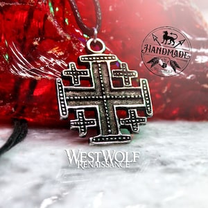 Jerusalem Cross Pendant - The Five-Fold Cross --- The Crusades/Holy Christian Crusader's Symbol/Heraldic/Israel/Silver/Necklace