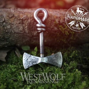 Hand-Forged Steel Double-Bladed Axe Pendant -- Blacksmith Made Jewelry/Viking/Norse Mythology/North/Asgard/Berserker/Necklace