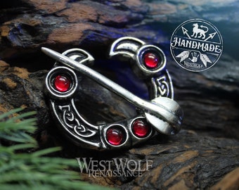 Viking Raven Brooch with Red Glass Stones - Penannular Style Broach or Pin --- Norse Mythology/Odin's Ravens/Celtic/Badge/Jewelry