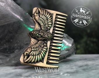 Viking Odin and Ravens Comb in Solid Bronze - for Men or Women --- Norse Grooming/Beard or Hair Comb/Brush/Pick