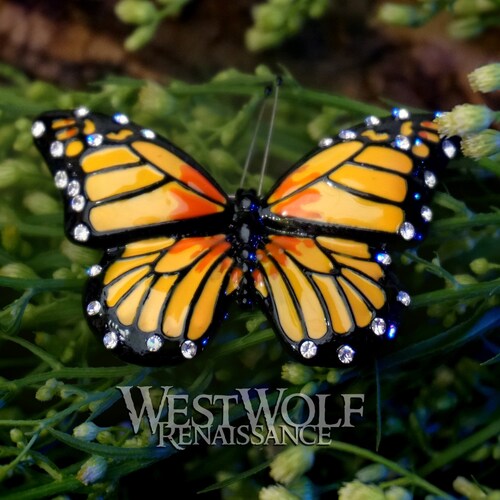 Monarch Butterfly Brooch/pin With Hand-painted Baked Enamel | Etsy