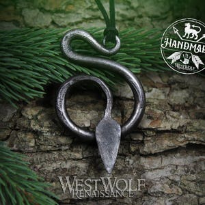 Hand-Forged Steel Serpent Pendant - Hammered Snake --- Viking/Norse/Celtic/Medieval/Scandinavian/Jewelry