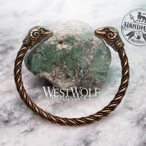 Solid Bronze Ram&#39;s Head Torc Bracelet - Aries Symbol - Viking/Norse/Greek/Celtic/Bangle