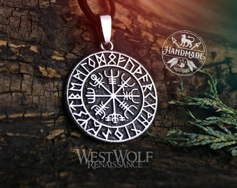 Viking Vegvisir &quot;Wayfinder&quot; Pendant - Runic Compass Symbol --- Norse/Rune/Symbol/Odin/Necklace/Silver/Steel