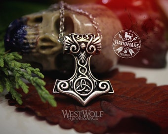 Small Viking Thor&#39;s Hammer Mjolnir Pendant with Triquetra --- Norse/Scandinavian/Medieval/Trinity/Silver/Knot/Jewelry