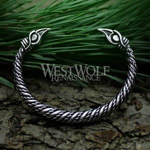 Silver Viking Raven Torc with Odin's Ravens Hugin and Munin --- Norse Mythology/Scandinavian/Allfather/Pagan/God/Jewelry/Bracelet