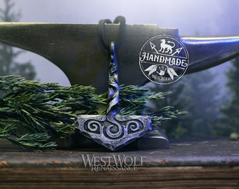 Colgante vikingo Mjolnir forjado a mano con diseño de la naturaleza - Nórdico/Medieval/Joyería