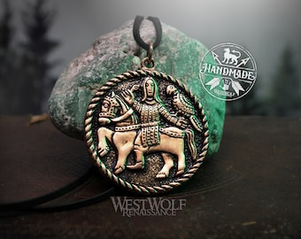 Medieval Falconry Pendant in Solid Bronze --- Hunting/english