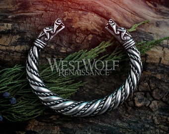 Extra Thick/heavy Bodied Silver Viking Dragon's Head Bracelet