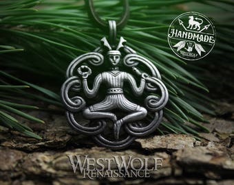 Celtic Cernunnos the Forest God Pendant / Amulet --- Celt/Medieval/Silver/Talisman/Jewelry/Cernunn/Nature