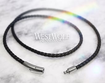 Braided Leather Cord Necklace for Pendants in Multiple Sizes - with Stainless Steel Clasp - Premium Made in the USA - for Men or Women