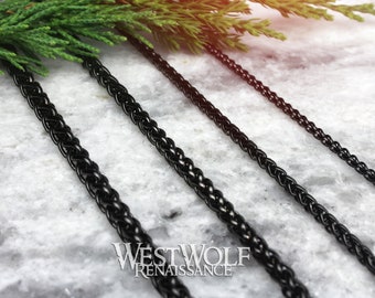 Braided Wheat Style Chains for Pendants in Multiple Sizes -- High Quality Black Stainless Steel --- Viking/Celtic/Necklace/Jewelry