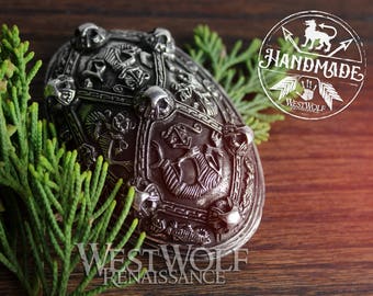 Viking Tortoise Brooch with "Gripping Beasts" -- Norse/Silver/Wolf/Wolves/Odin/Domed/Oval/Pin