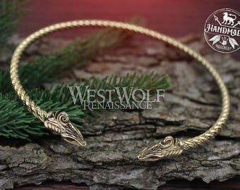 Viking Dragon Neck Torc - Midgard Sea Serpent --- Jormungand/Gold/Norse/Celtic