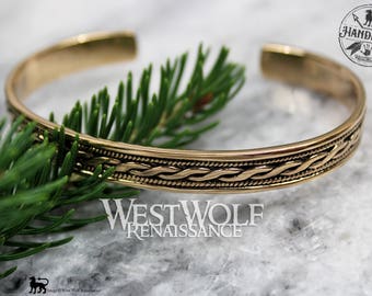Celtic Twist Design Bracelet - Made of Polished Golden Bronze --- Viking/Norse/Medieval/Bangle/Cuff/Gold/Jewelry/Torc