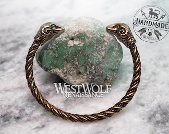 Solid Bronze Ram's Head Torc Bracelet - Aries Symbol - Viking/Norse/Greek/Celtic/Bangle