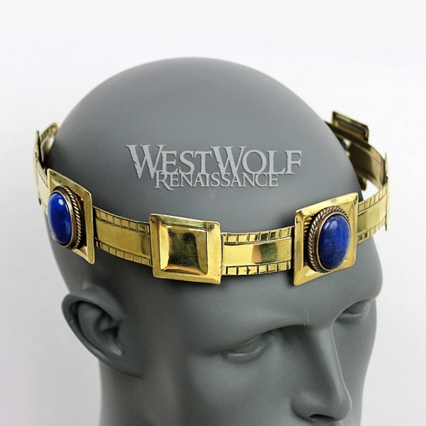 Gold Royal Crown with 3 Stones for King/Queen/Prince/Princess - Blue or Green Agates --- Medieval/Tiara/Diadem/Circlet/Fairy/Royalty/Jewelry