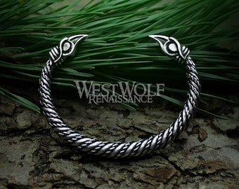 Silver Viking Raven Torc with Odin&#39;s Ravens Hugin and Munin --- Norse Mythology/Scandinavian/Allfather/Pagan/God/Jewelry/Bracelet