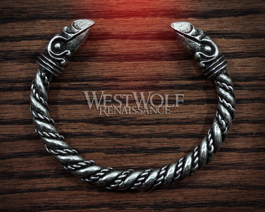 Silver Viking Odin's Raven Head Torc or Bracelet - Hugin and Munin ...
