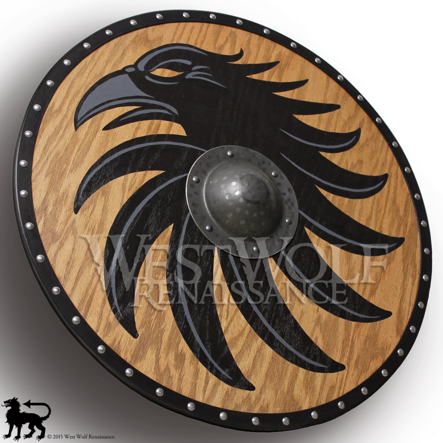 - Norse/armor/wood/Icelandic/Norway Solid Oak Viking Black Sun Shield 
