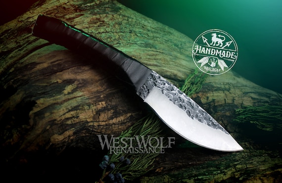 Hand-forged Steel Knife With Leather-wrapped Handle Functional