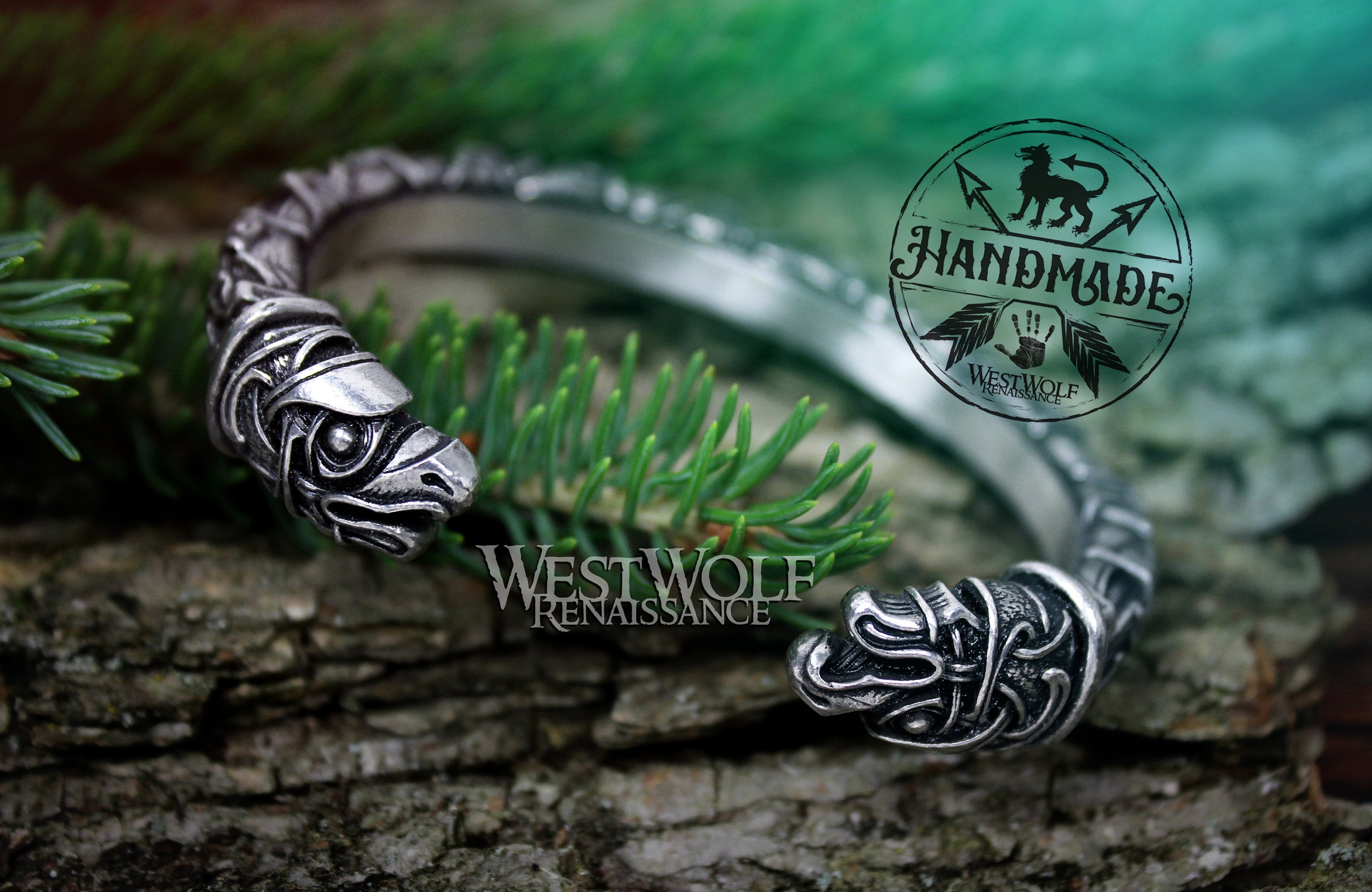 Silver Viking Raven Torc With Odin's Ravens Hugin and Munin --- Norse ...