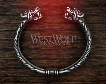 Viking Sabertooth Tiger Beast Bracelet --- Norse/Smilodon/Cat/Feline/Dragon/Silver/Pewter/Jewelry/Torc/Skyrim