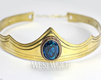 Gold Royal Crown with Blue Center Stone for King/Queen/Prince/Princess --- Medieval/Tiara/Diadem/Circlet/Fairy/Royalty/Jewelry